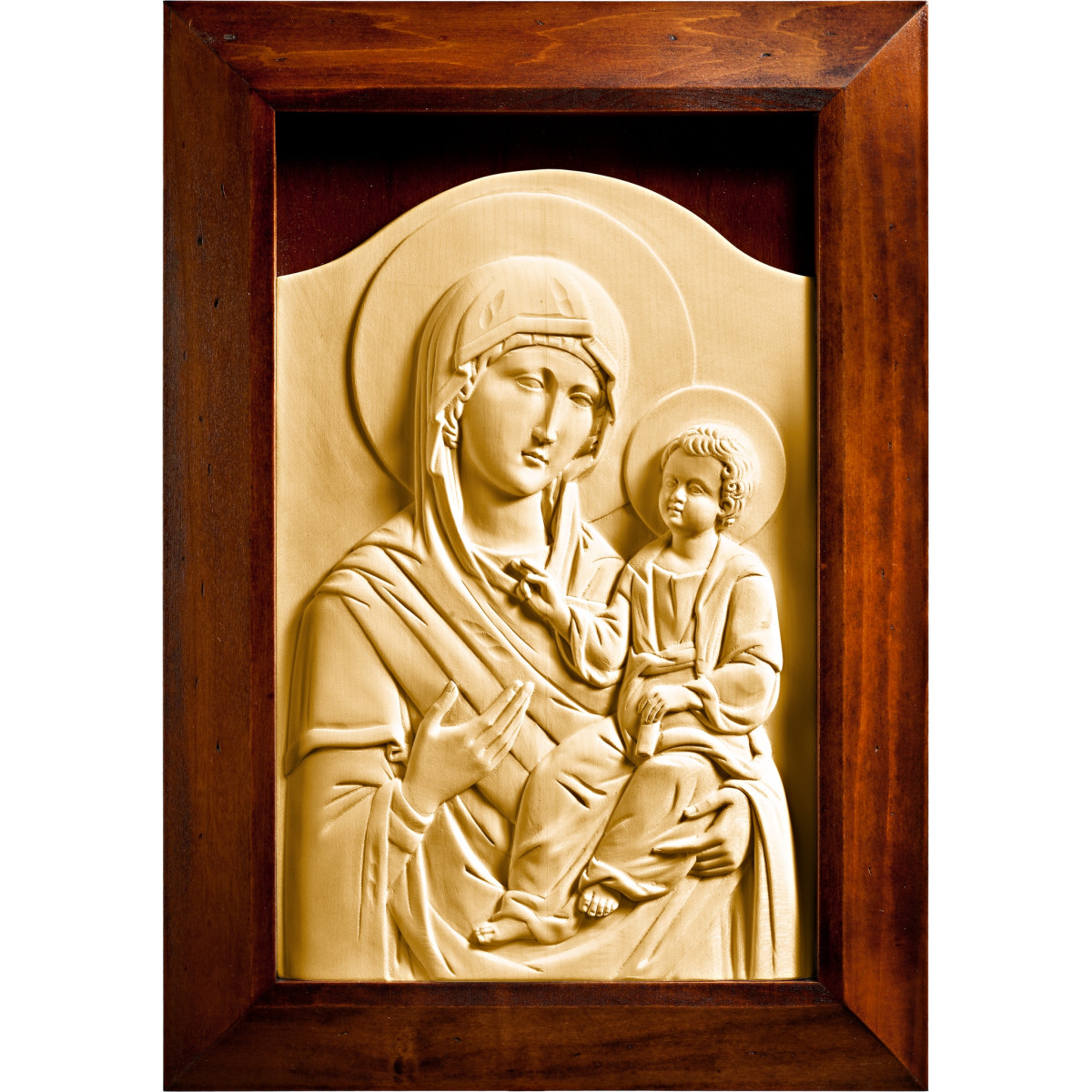 Icono bizantino de la Virgen con el Niño Jesús con marco